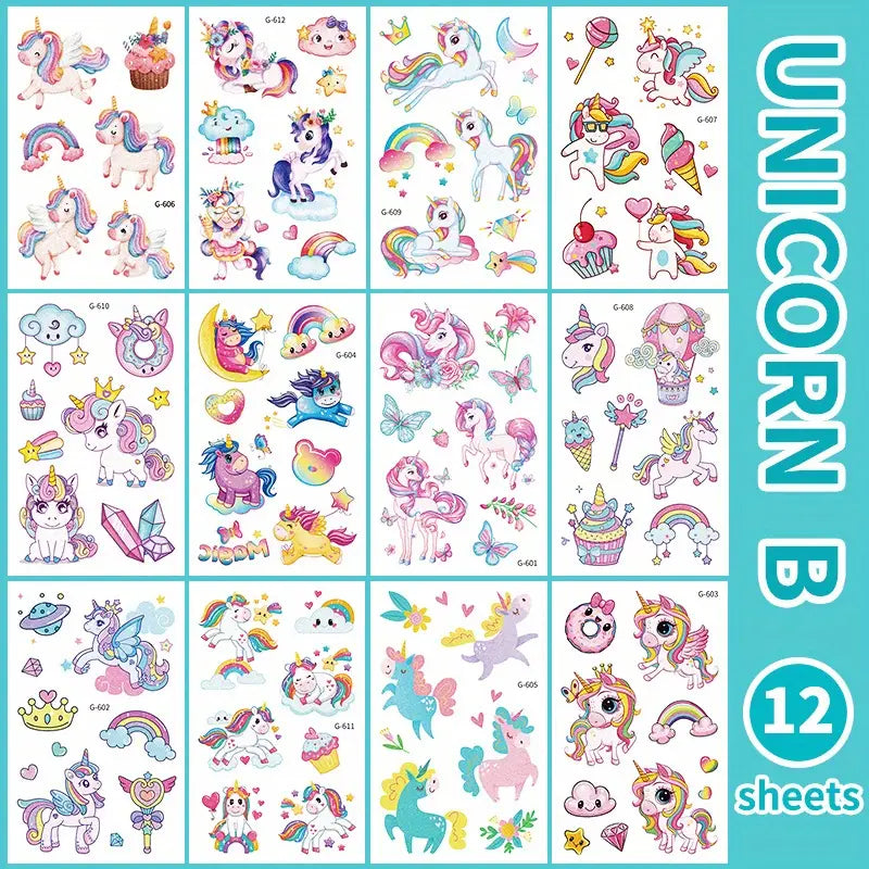 120 Stück Einhorn Kinder Tattoo 12er Set Unicorn Mädchen Spielen Jungen Party