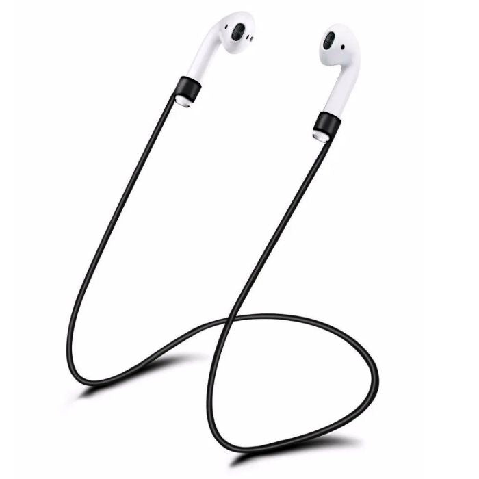 Strap für Apple Airpods Kopfhörerband Halterung Halteband Silikon 0,5m Halsband Schwarz