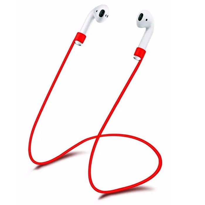 Strap für Apple Airpods Kopfhörerband Halterung Halteband Silikon 0,5m Halsband Rot