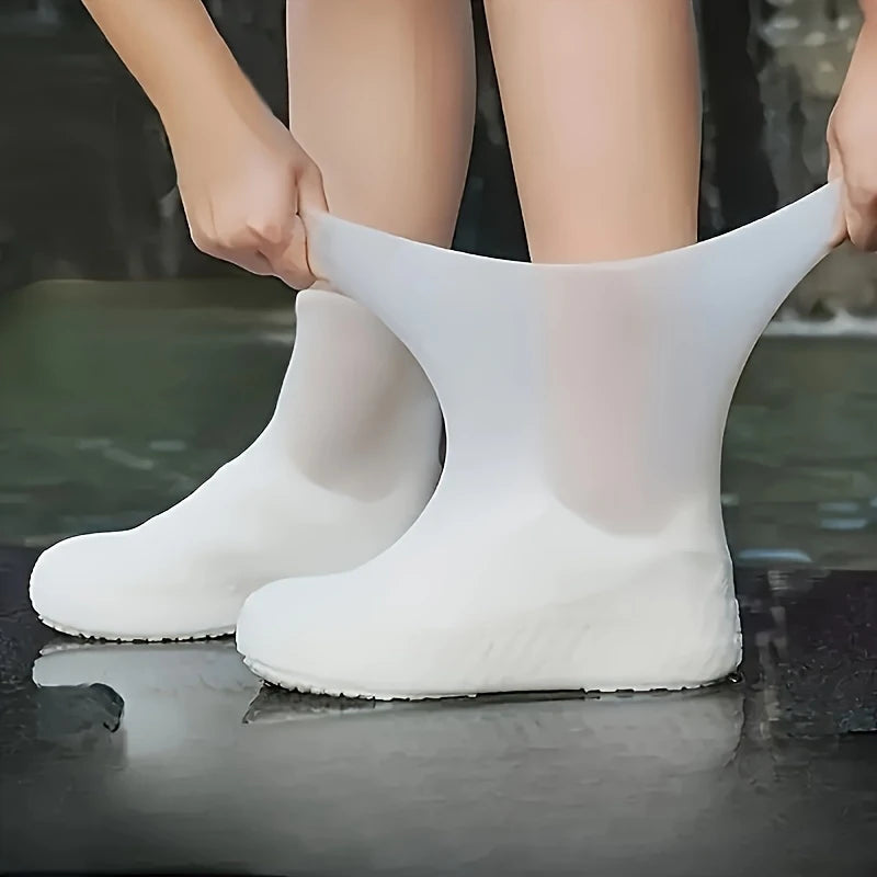 Premium Latex Schuh-Überzieher Silikon Wasserdicht Rutschfest Regen Schnee Weiß