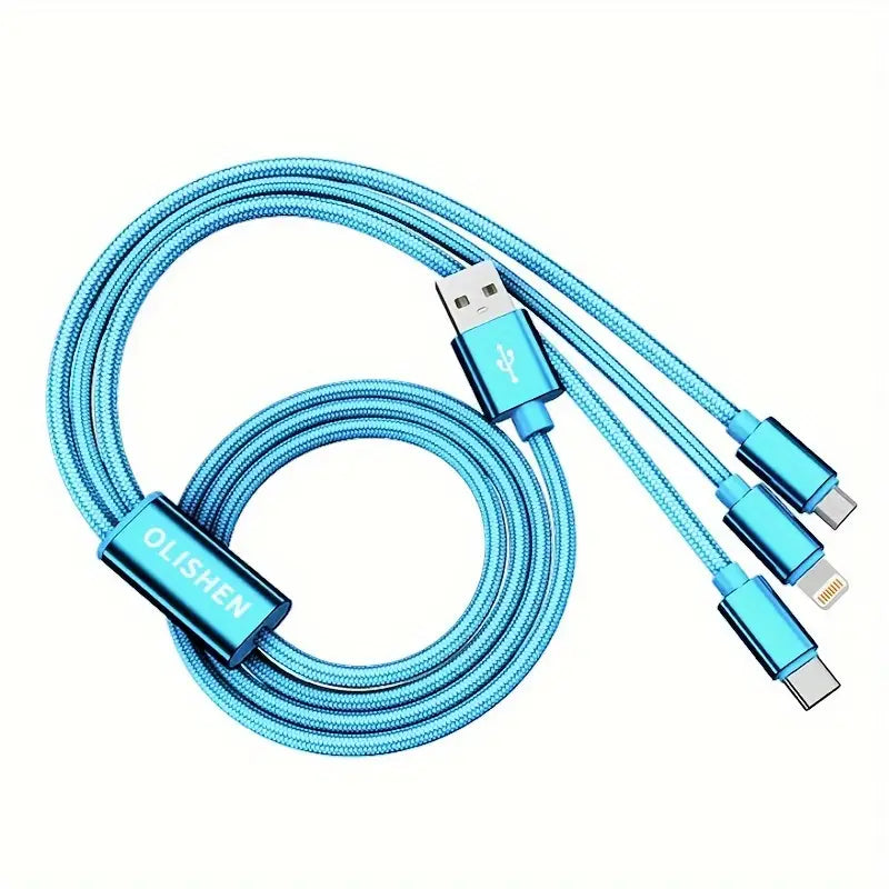 Ladekabel Multi 3-in-1 Schnell USB Typ-C Micro iOS Handy für iPhone Huawei Samsung Blau