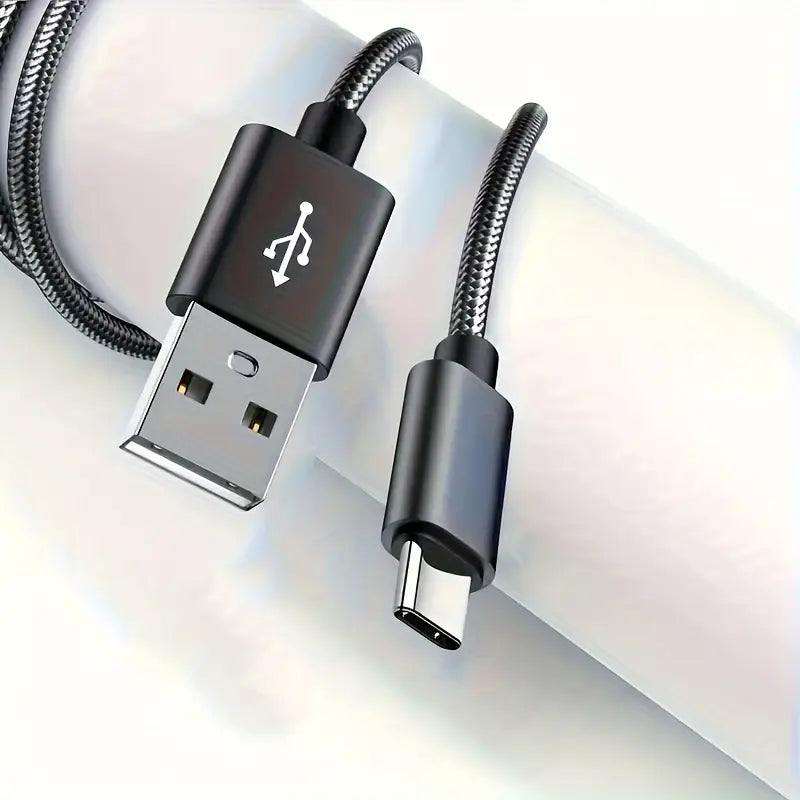 1m Nylon Kabel USB-A auf USB-C Ladekabel Kordel Schwarz