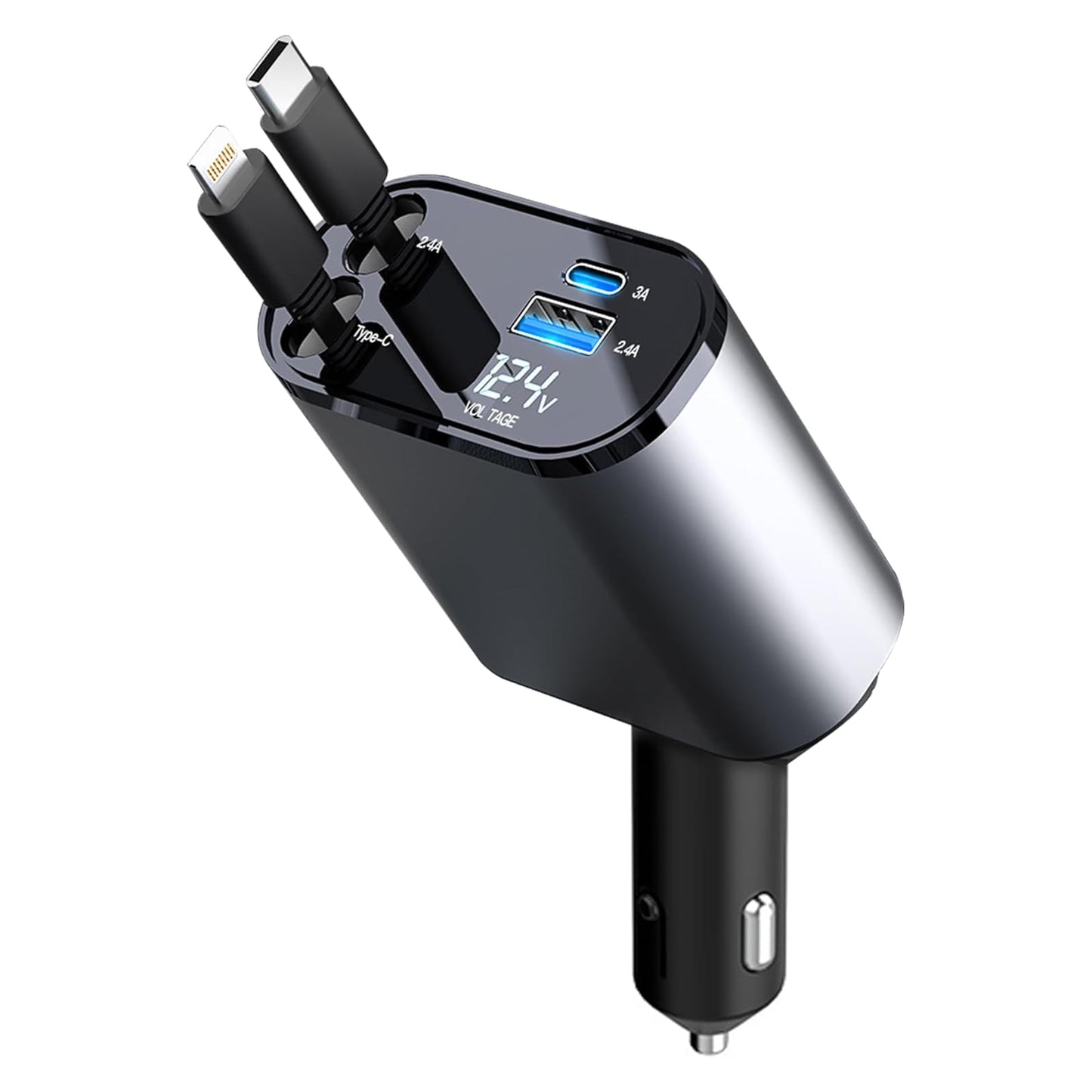 120W 4-in-1 Auto Ladegerät Zigarettenanzünder USB-C Adapter Einziehbar Kfz Handy Netzteil