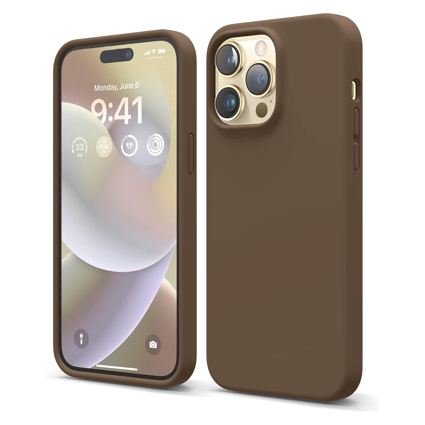 iPhone 14 Pro LIQUID Silikon Hülle Case 360° Schutz Bumper MagSafe Braun