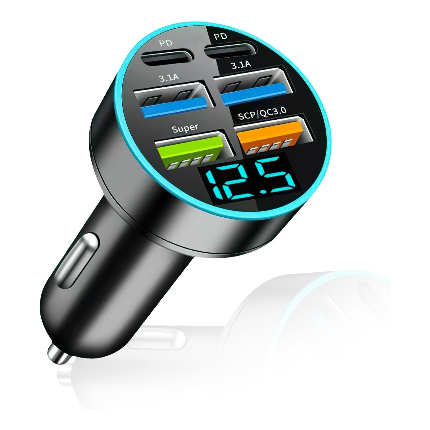 100W Auto Schnell-Ladegerät USB-C & USB 3.1 Zigarettenanzünder 6in1 KFZ LKW iPhone