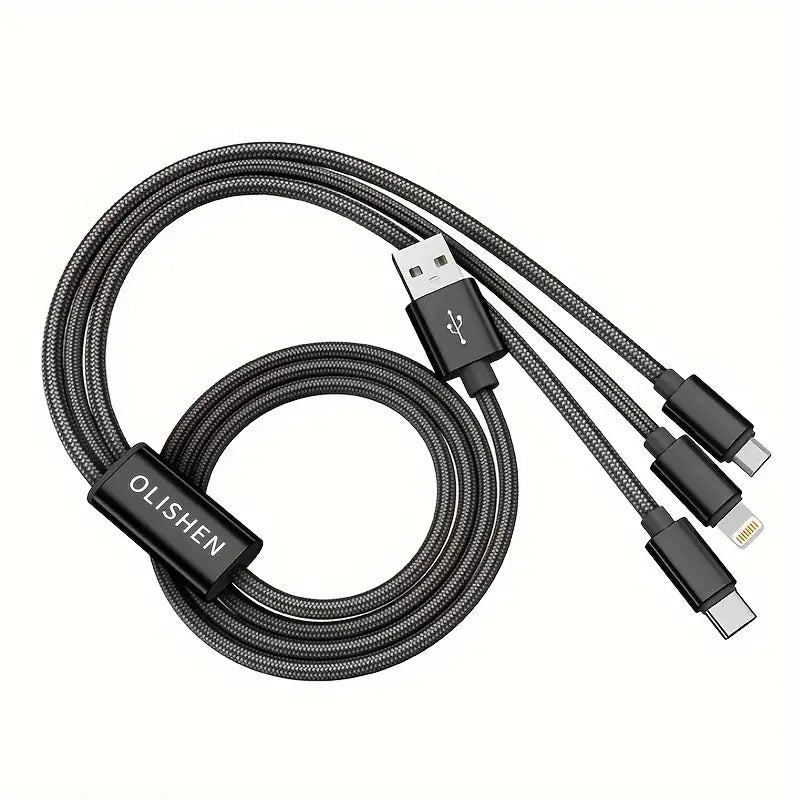 Ladekabel Multi 3-in-1 Schnell USB Typ-C Micro iOS Handy für iPhone Huawei Samsung Schwarz