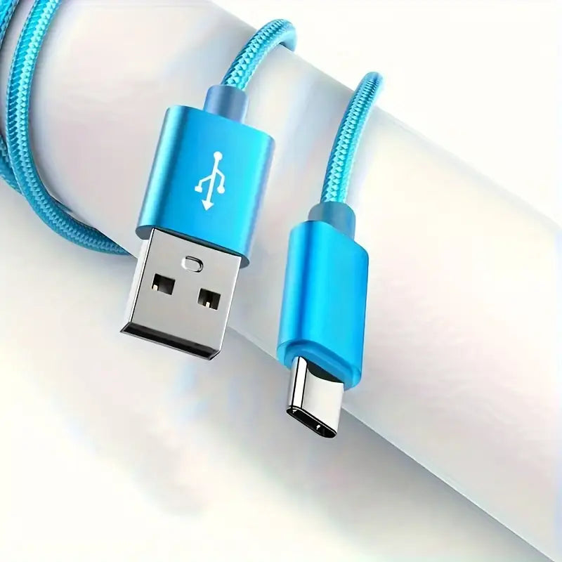 1m Nylon Kabel USB-A auf USB-C Ladekabel Kordel Blau