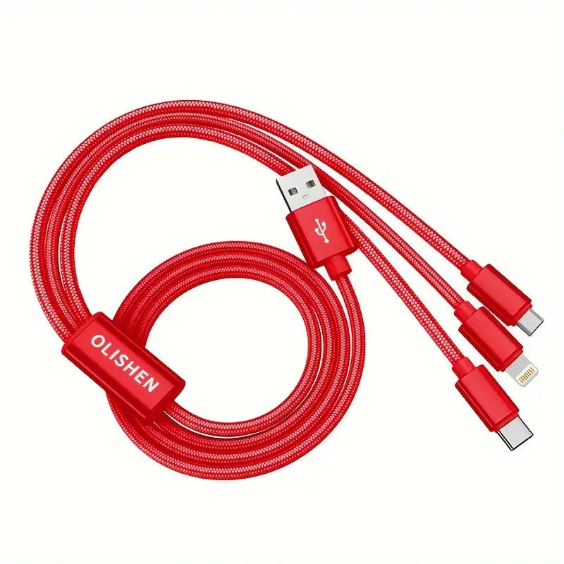 Ladekabel Multi 3-in-1 Schnell USB Typ-C Micro iOS Handy für iPhone Huawei Samsung Rot