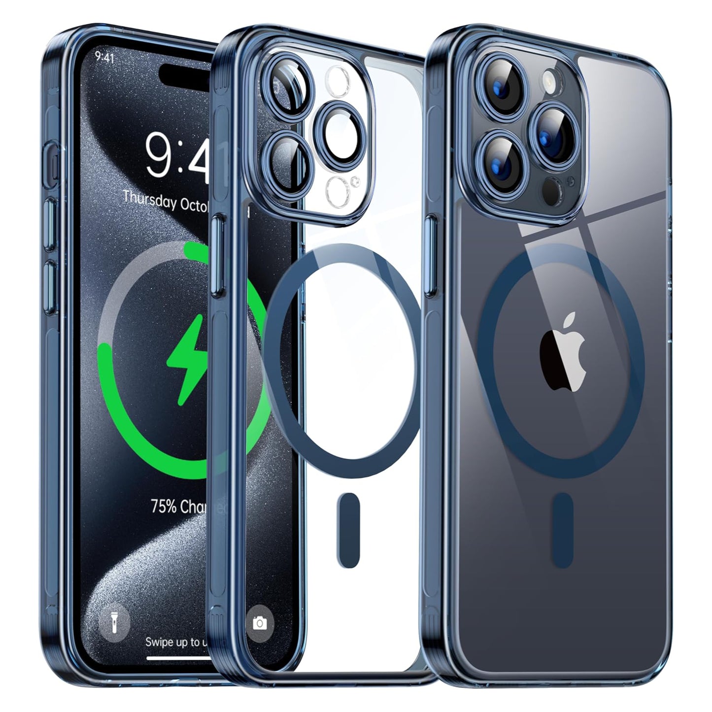 Clear Case Hülle MagSafe für iPhone 15 Pro Schutz Handy Magnet Blau