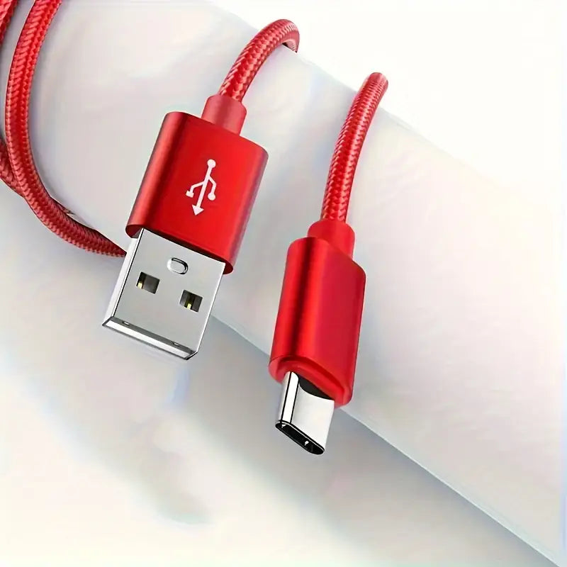 1m Nylon Kabel USB-A auf USB-C Ladekabel Kordel Rot