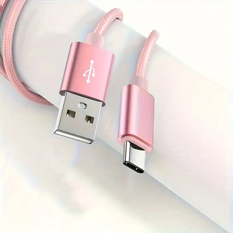 1m Nylon Kabel USB-A auf USB-C Ladekabel Kordel Pink