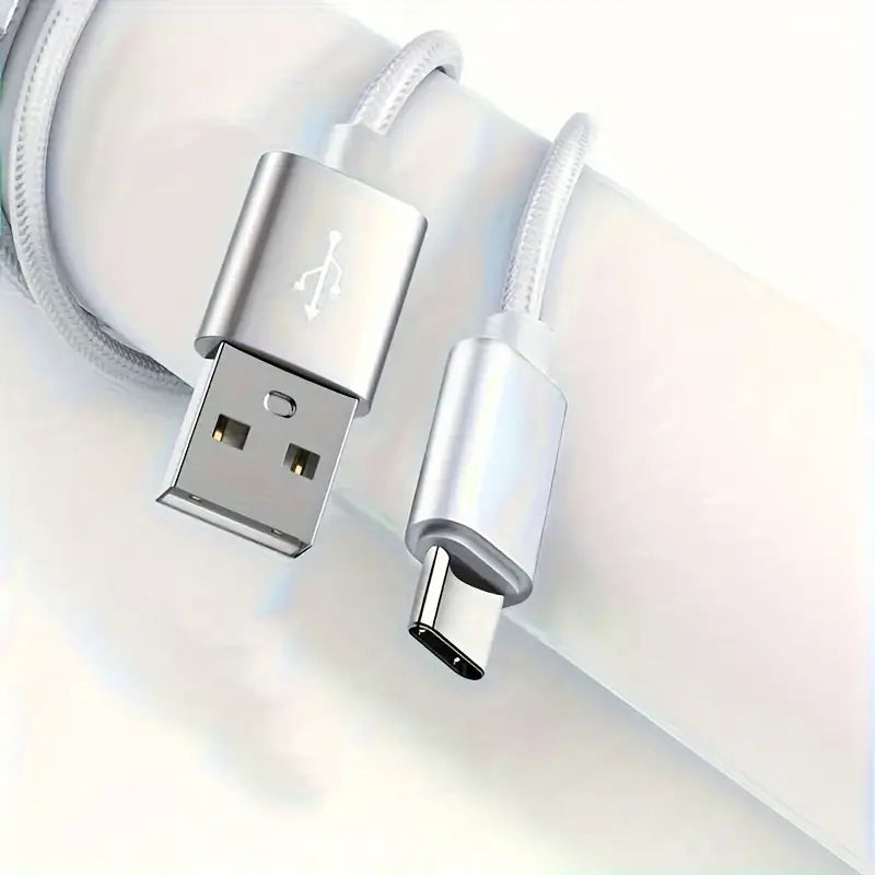1m Nylon Kabel USB-A auf USB-C Ladekabel Kordel Silber