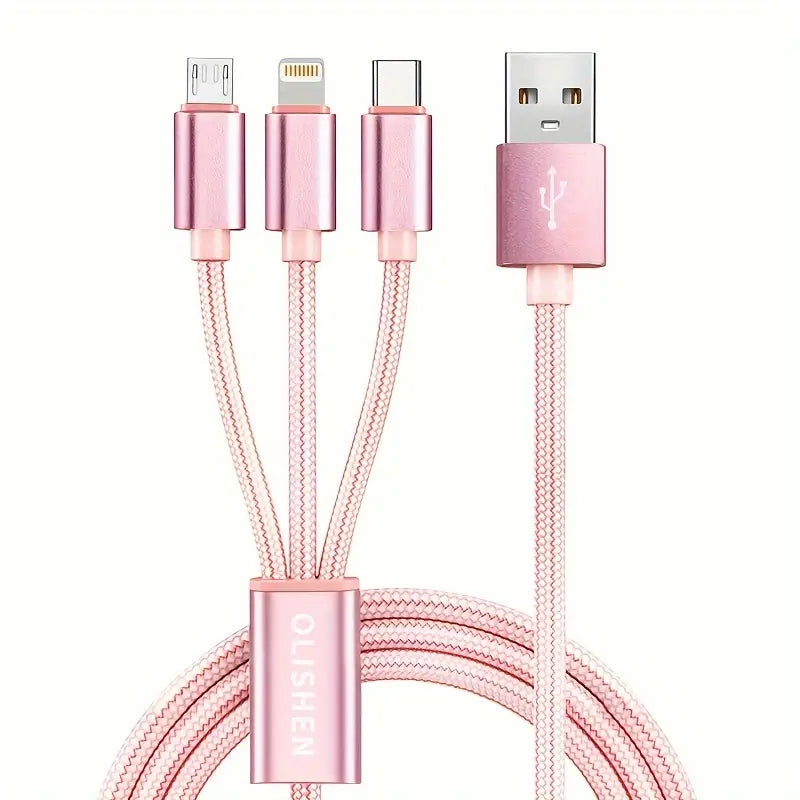 Ladekabel Multi 3-in-1 Schnell USB Typ-C Micro iOS Handy für iPhone Huawei Samsung Rosegold