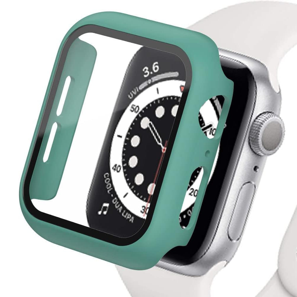 Apple Watch 1-9 SE Ultra 360° Displayschutz Hülle Glas Hardcase Dunkelgrün 44mm