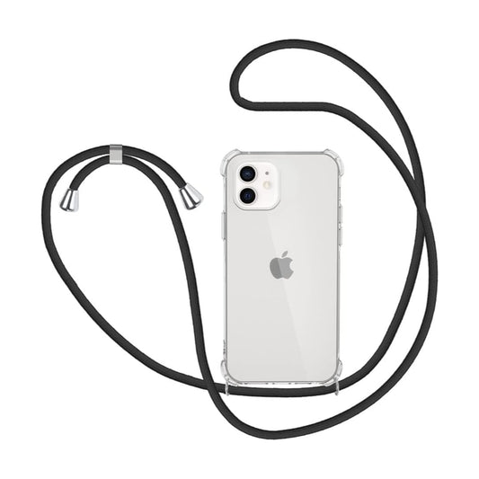 Handykette für iPhone 12 / 12 Pro Hülle mit Band Schwarz, Transparent Weich Silikon Case mit Kordel Necklace