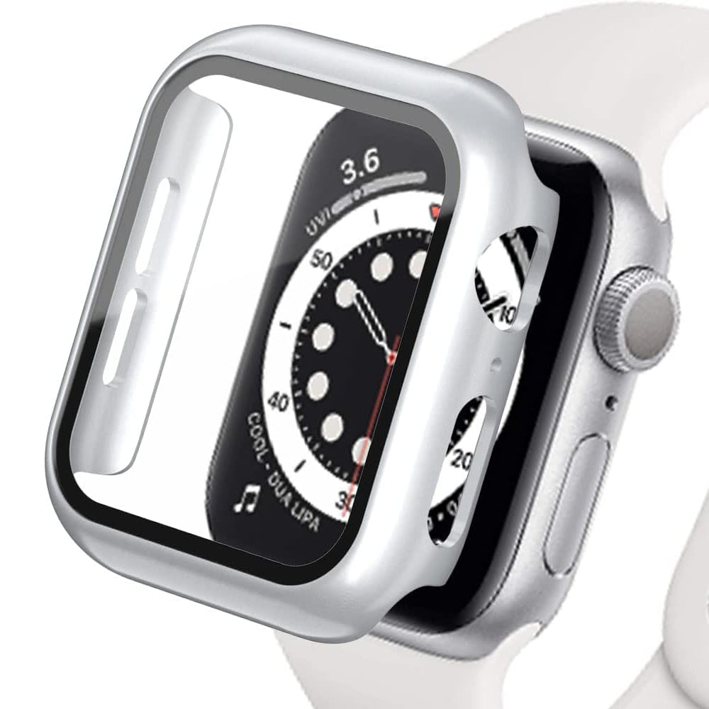 Apple Watch 1-9 SE Ultra 360° Displayschutz Hülle Glas Hardcase Silber 44mm