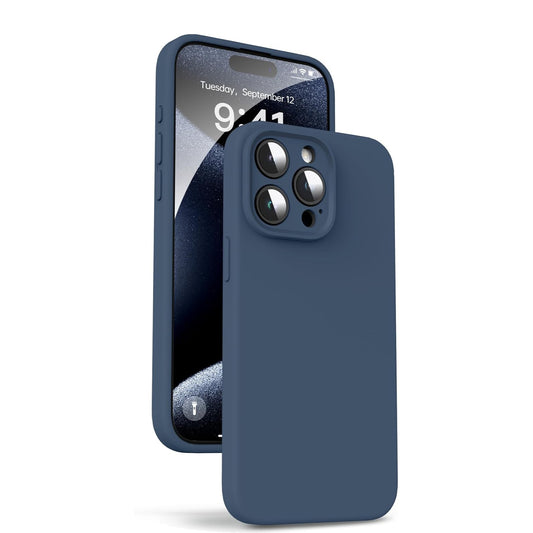 iPhone 15 Pro Max LIQUID Silikon Hülle Case 360° Schutz Bumper MagSafe TPU Kamera Schutz Navy