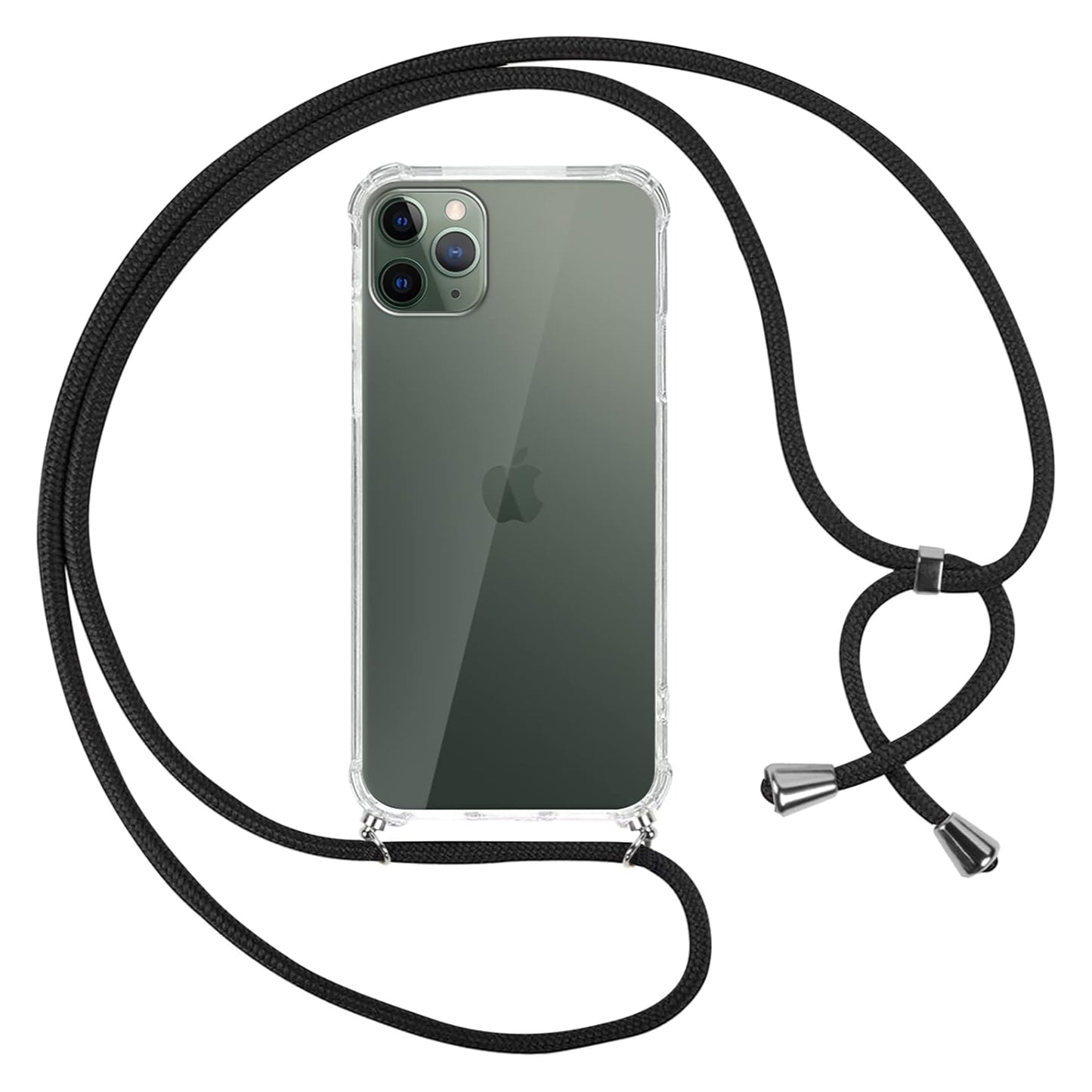 Handykette für iPhone 11 Pro Hülle mit Band Schwarz, Transparent Weich Silikon Case mit Kordel Necklace