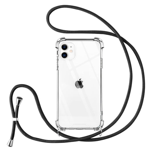 Handykette für iPhone 11 Hülle mit Band Schwarz, Transparent Weich Silikon Case mit Kordel Necklace