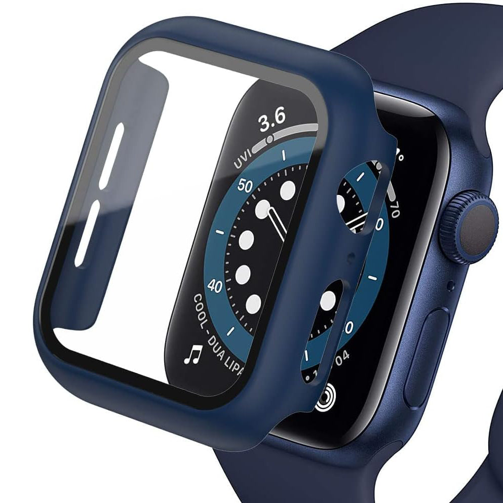 Apple Watch 1-9 SE Ultra 360° Displayschutz Hülle Glas Hardcase Navy 45mm