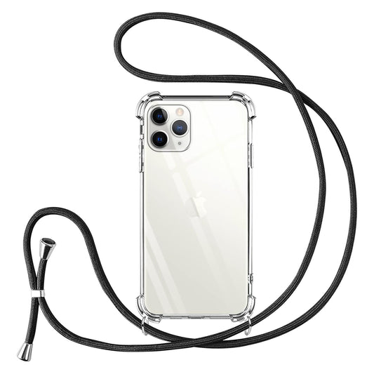 Handykette für iPhone 11 Pro Max Hülle mit Band Schwarz, Transparent Weich Silikon Case mit Kordel Necklace