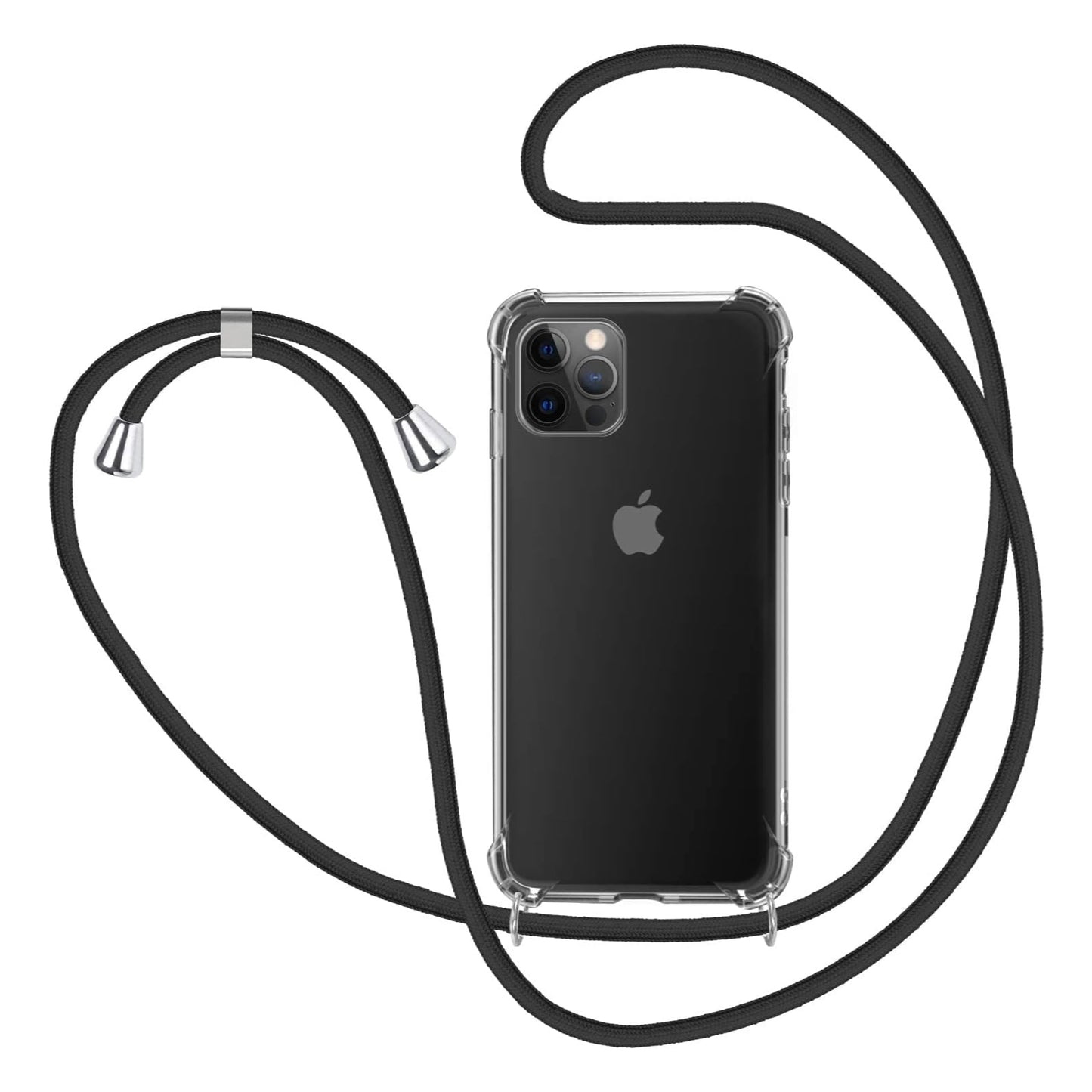 Handykette für iPhone 12 Pro Max Hülle mit Band Schwarz, Transparent Weich Silikon Case mit Kordel Necklace