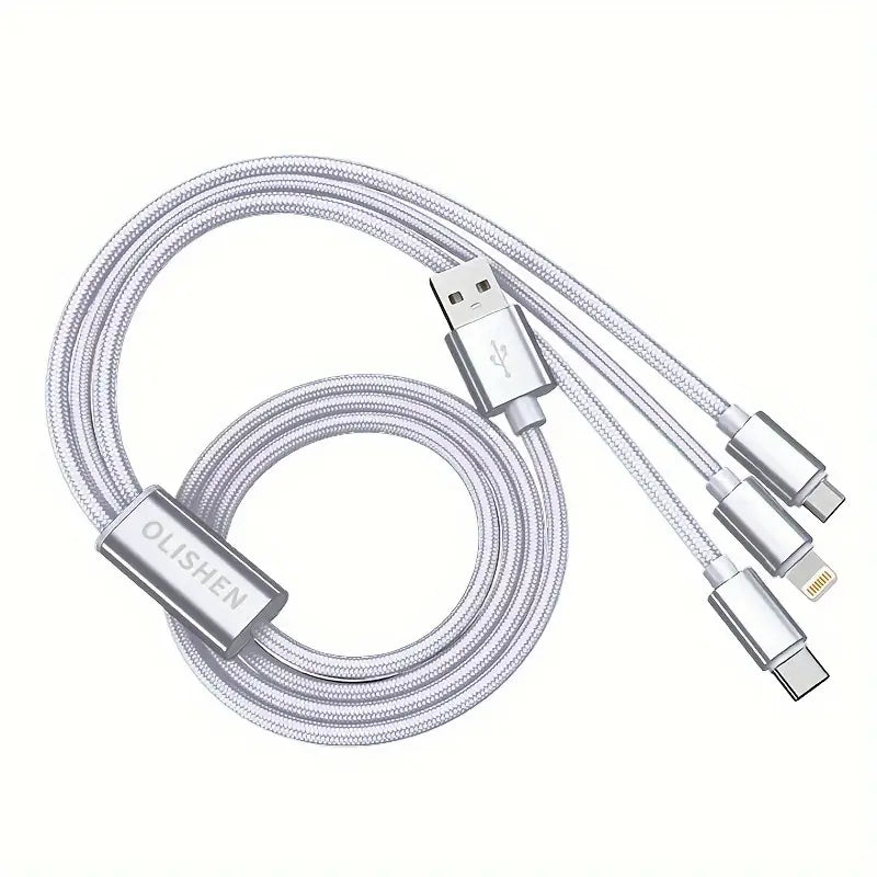 Ladekabel Multi 3-in-1 Schnell USB Typ-C Micro iOS Handy für iPhone Huawei Samsung Silber