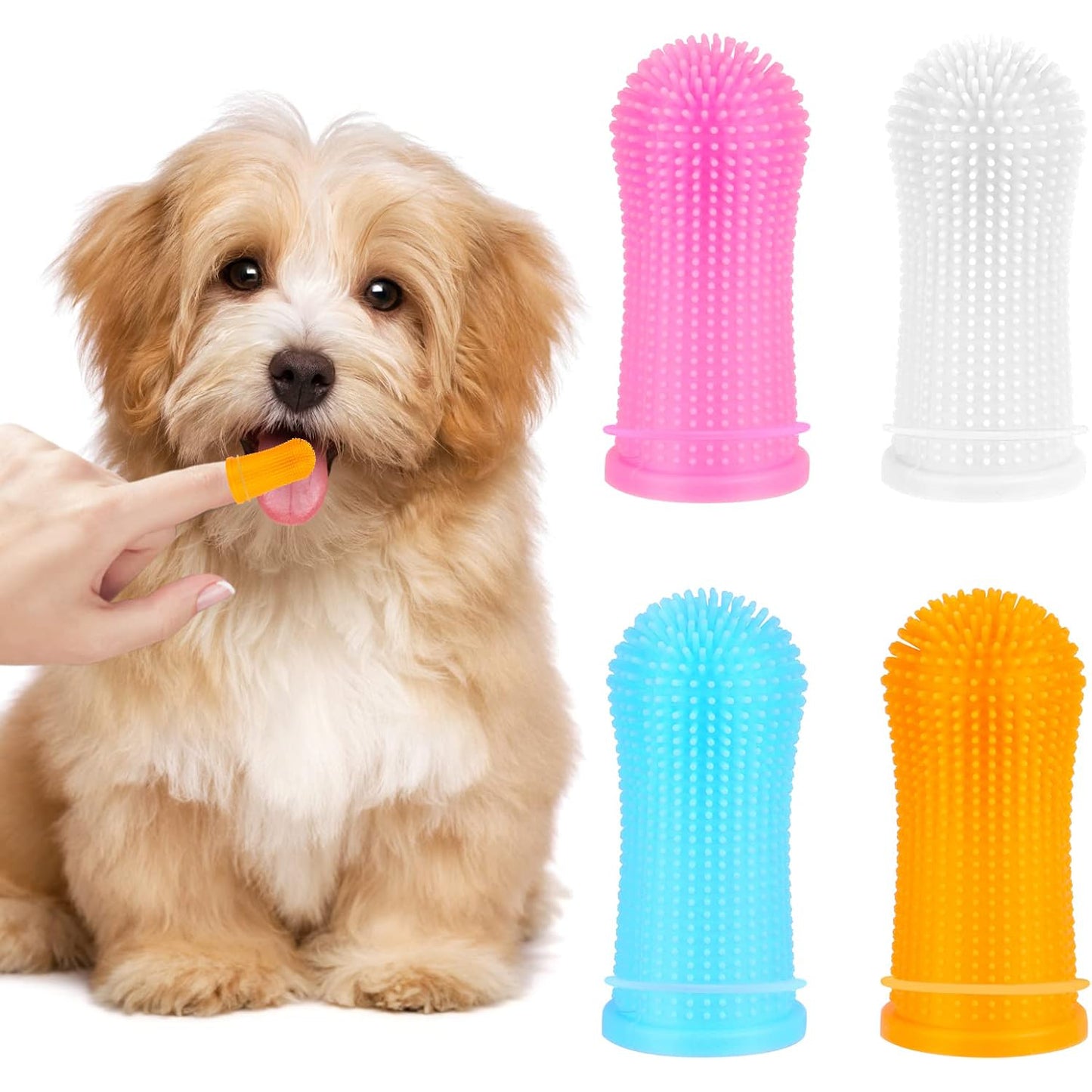 4x Premium Haustier Finger Zahnbürste TPU Silikon Hund Katze Anti-Plaque Karies Borsten Set