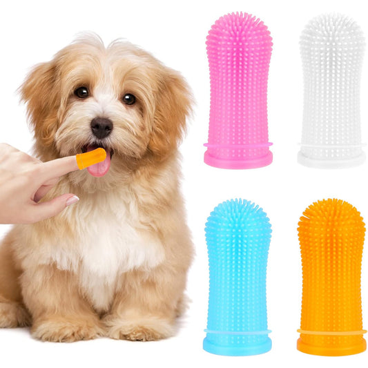 4x Premium Haustier Finger Zahnbürste TPU Silikon Hund Katze Anti-Plaque Karies Borsten Set