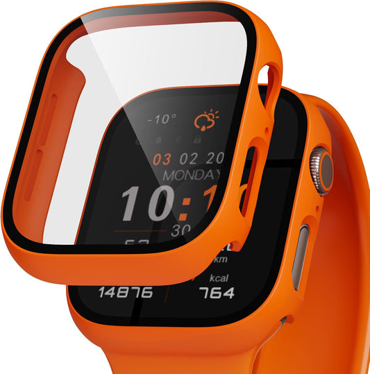Apple Watch 1-9 SE Ultra 360° Displayschutz Hülle Glas Hardcase Orange 40mm