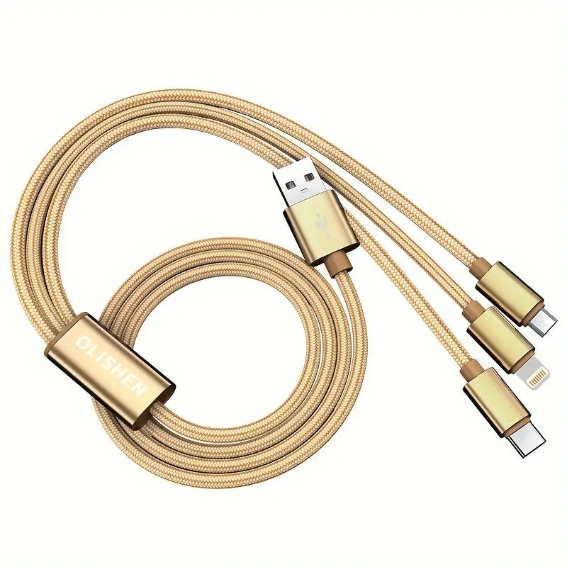 Ladekabel Multi 3-in-1 Schnell USB Typ-C Micro iOS Handy für iPhone Huawei Samsung Gold