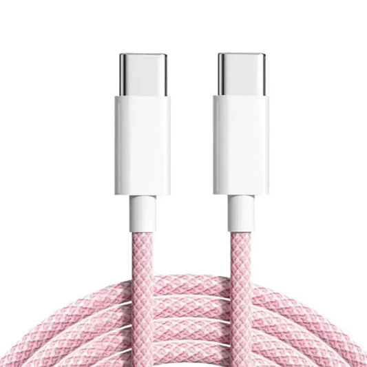 1m Ladekabel für iPhone 15 | 16 Pro Max USB-C Nylon Datenkabel MacBook Typ-C 60W Pink