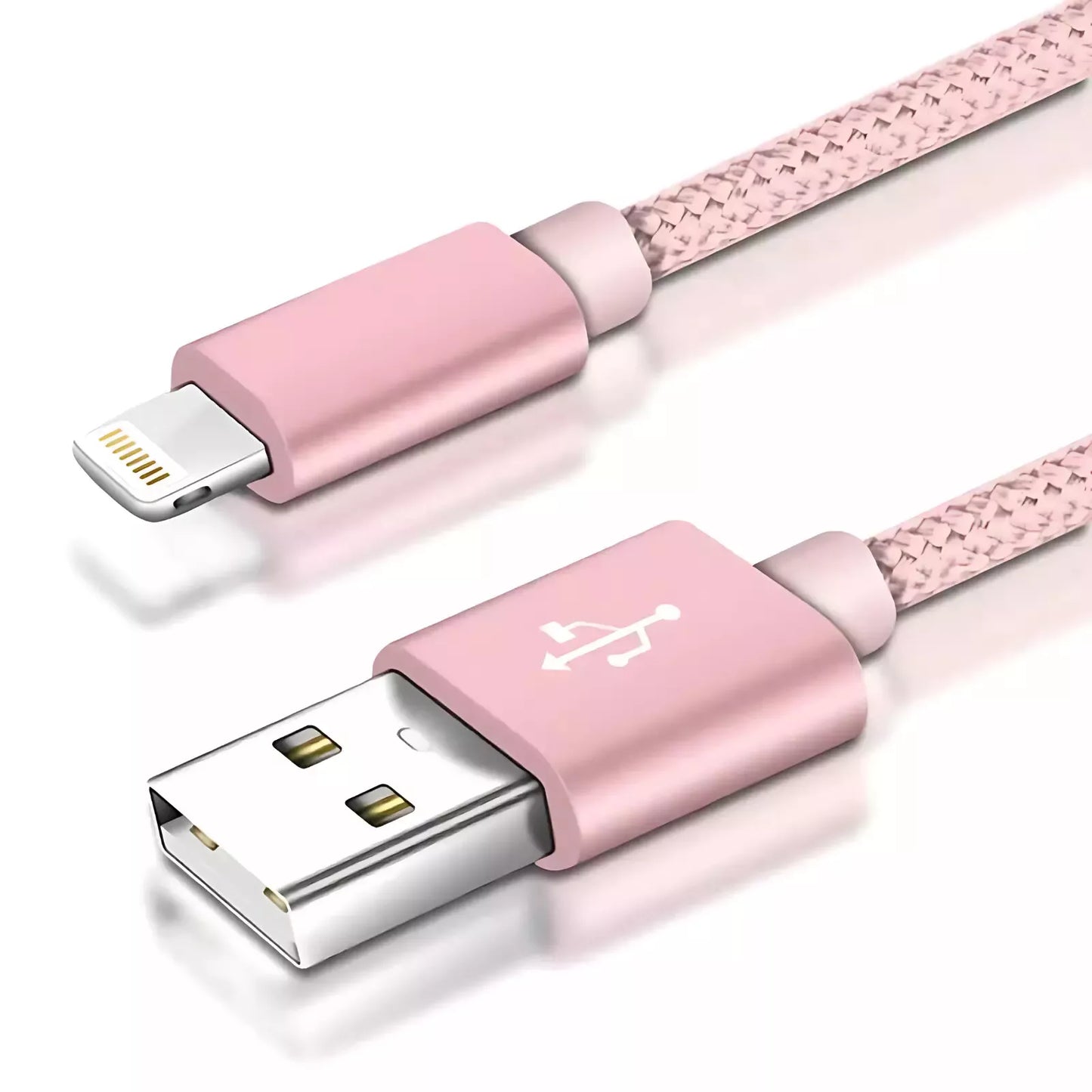 1m Nylon iPhone Lightning Kabel USB-A Ladekabel 8-Pin Kordel Rosa