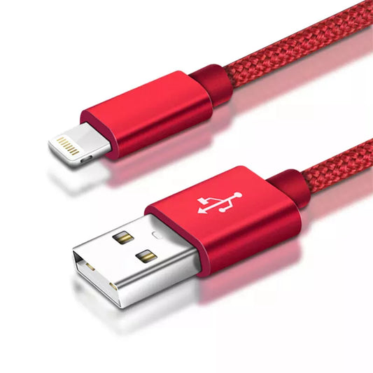 1m Nylon iPhone Lightning Kabel USB-A Ladekabel 8-Pin Kordel Rot