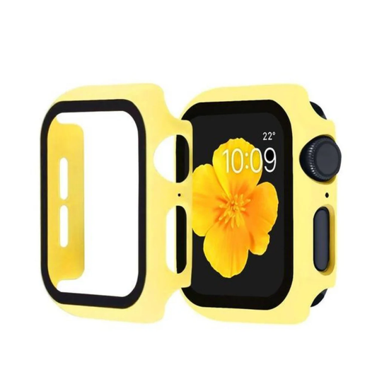 Apple Watch 1-9 SE Ultra 360° Displayschutz Hülle Glas Hardcase Gelb 40mm